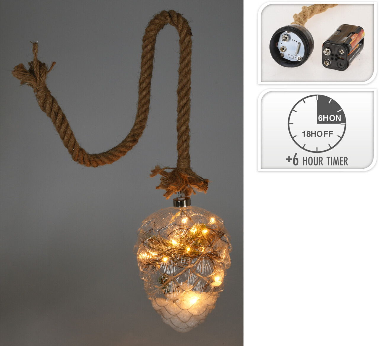 Decoratiune luminoasa cu 15 LED-uri Pinecone, Excellent Houseware, 15x15x21 cm, sfoara/sticla - imagine 4